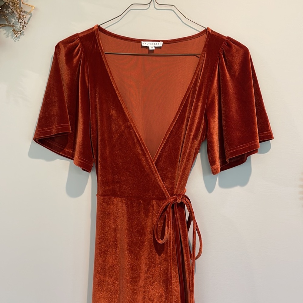 Baltic Born Rust Velvet Maxi Wrap Dress